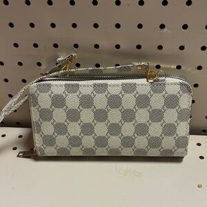 Stylish White and Gray Checkered Women's Bag